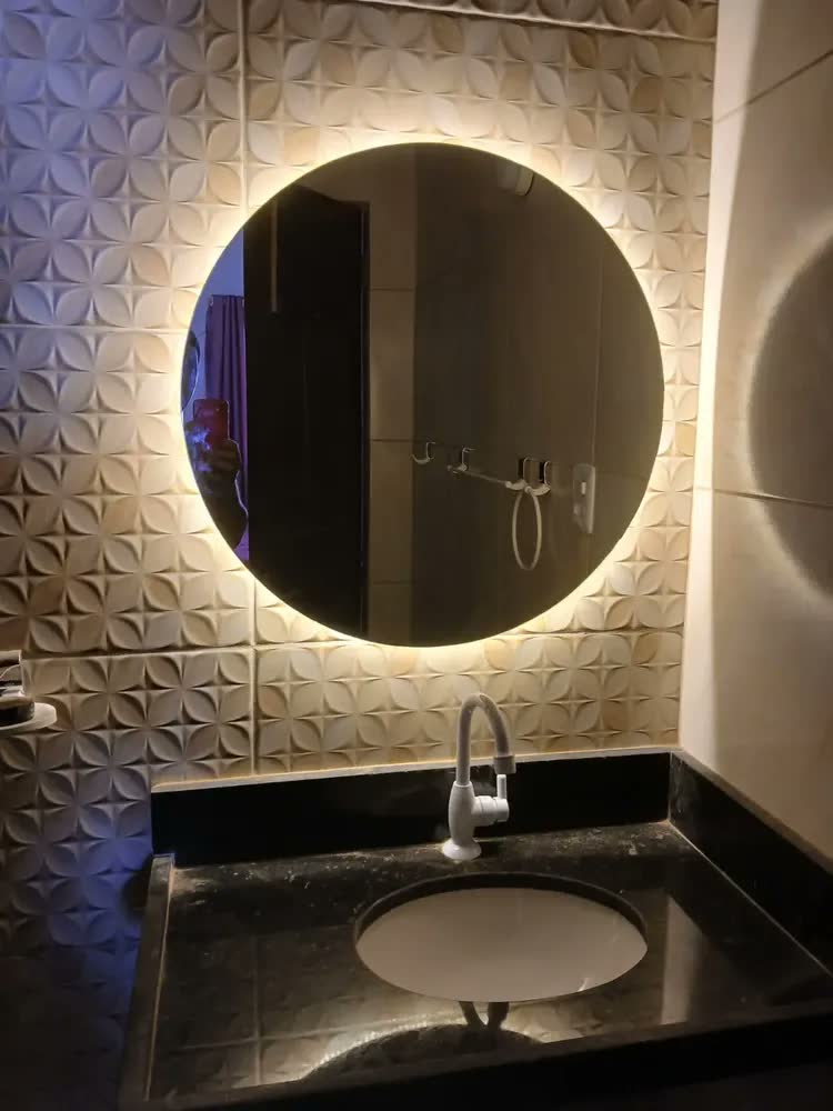 foto de Espelho Redondo LED Ornamo Decor 60cm Parede Banheiro Quente 3000K