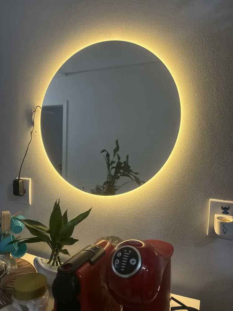 foto de Espelho Redondo LED Ornamo Decor 60cm Parede Banheiro Quente 3000K