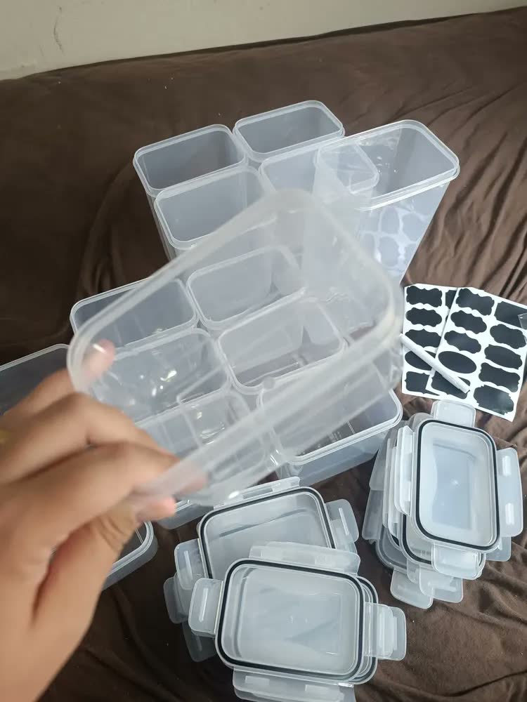 foto de Kit 15 Potes Herméticos para Mantimentos com Tampa Etiquetas e Colheres Medidoras Jogo de Potes Porta Mantimentos Cozinha e Despensa Organizada Vasilhas Plásticas Empilháveis Transparentes Palada