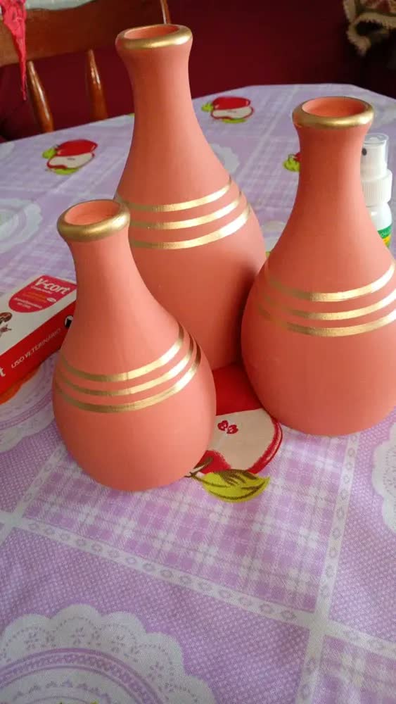 foto de 3 Vasos Ceramica Mesa Decorativo Enfeite Sala Cozinha Modern
