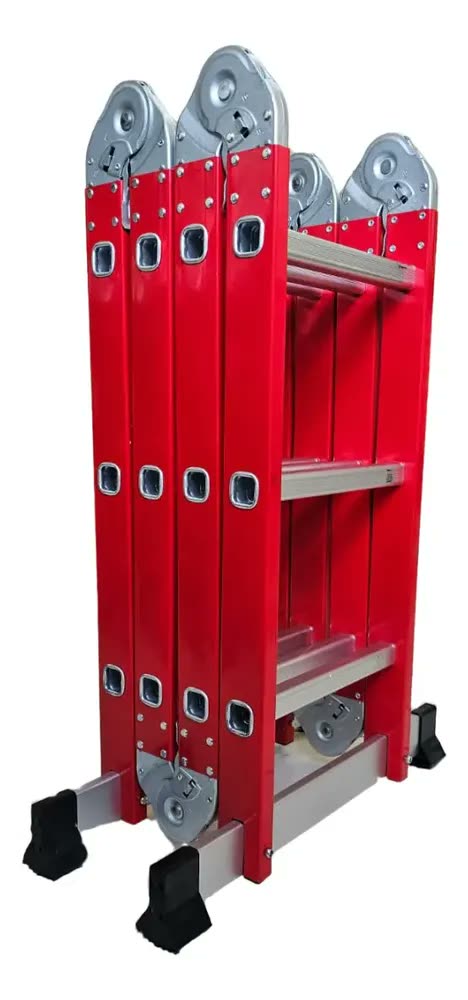Escada Articulada 4x3 De Alumínio 12 Degraus Preto Vermelho