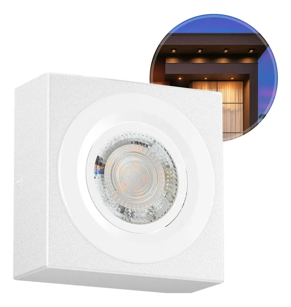 foto de Spot Slim Sobrepor Branco Led 7w Quente Em Alumínio Teto Beiral Interno Mf271 Mega Forte Iluminação