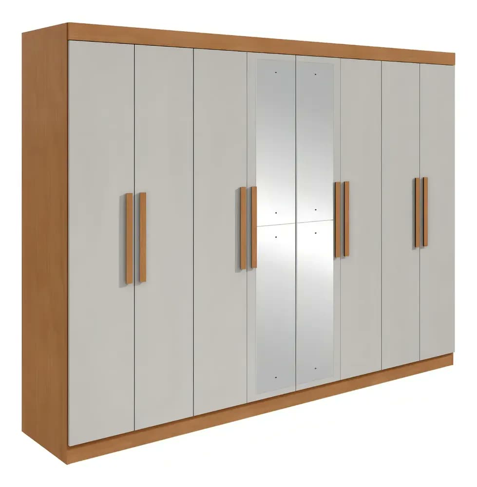 Guarda-roupa Casal Easy Slim 8 Portas C/ Espelho Amendoa/off