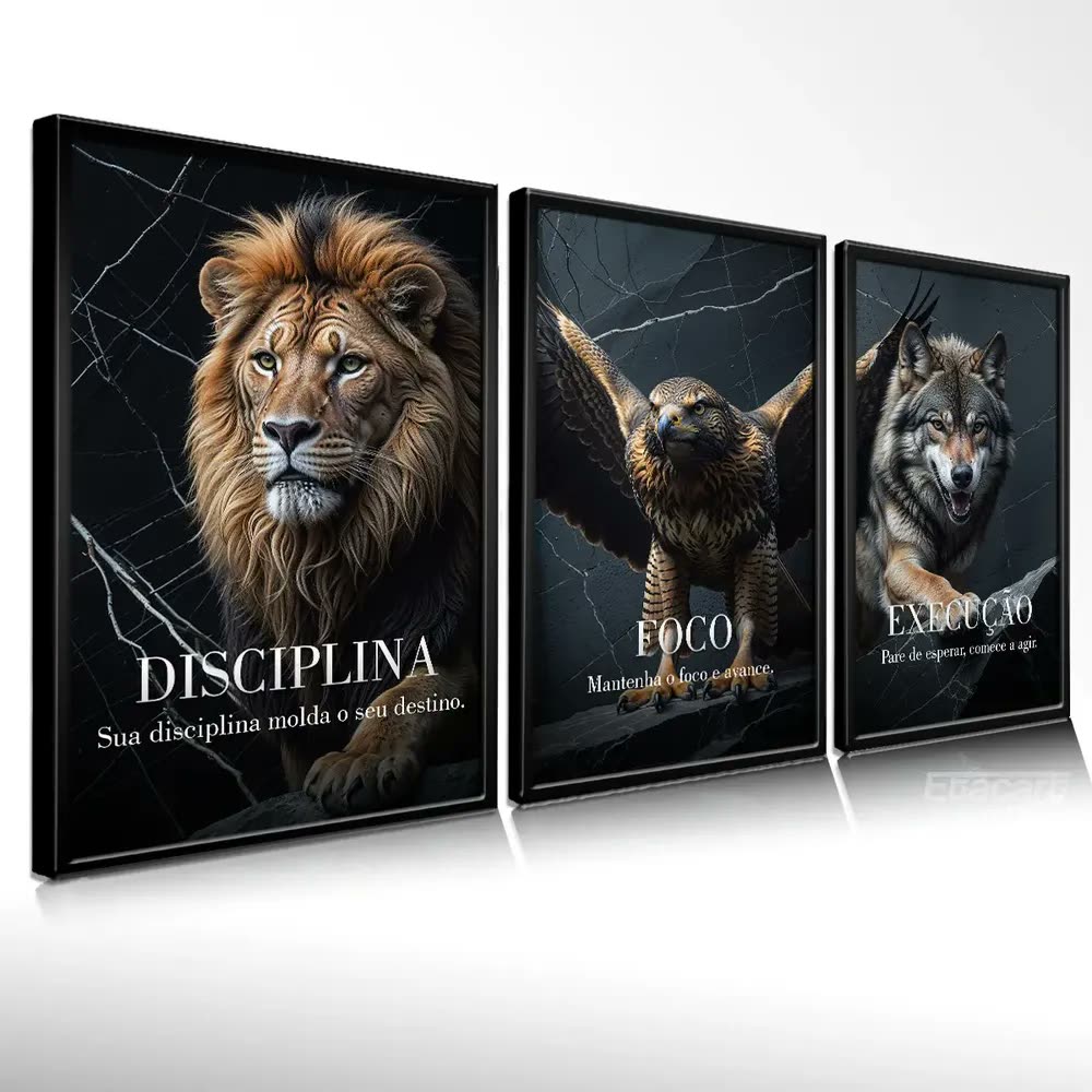 Quadro Decorativo Disciplina Execução Foco Motivação Hd Escritório Sala Quarto Hall , Etacart, Com Moldura, Gigante 188x82
