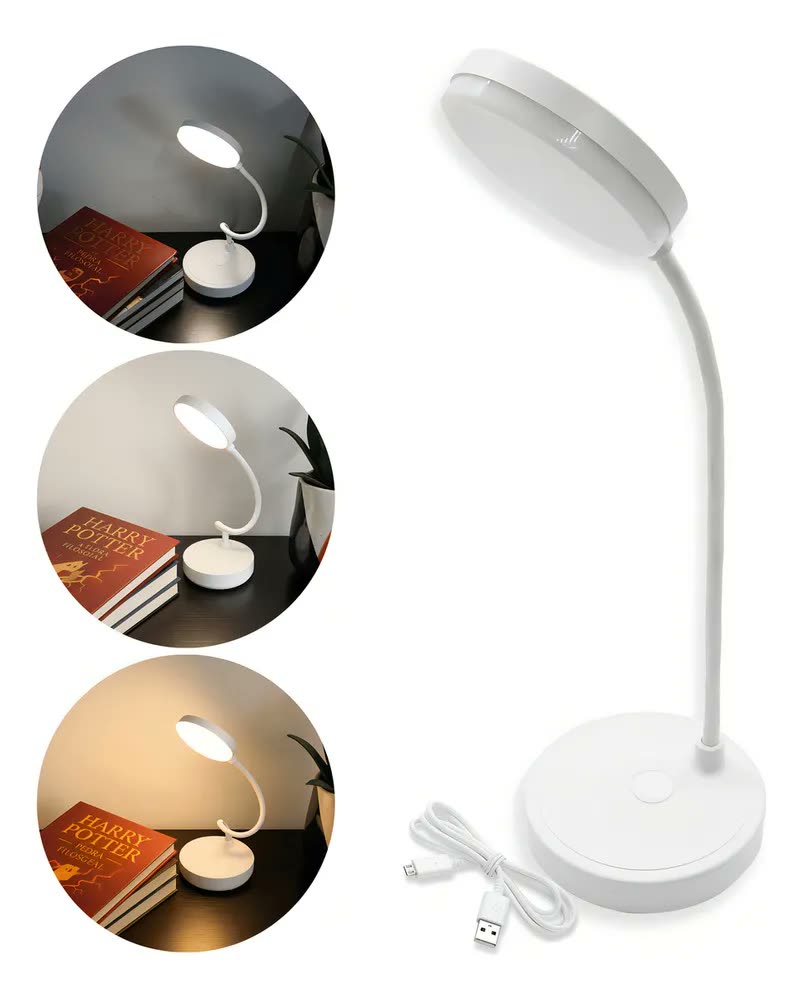 Luminária de Mesa LED Flexível Touch para Leitura e Estudo, Branco