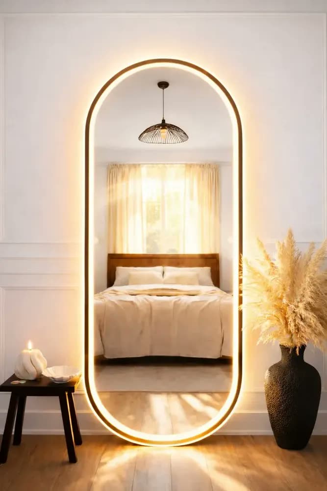 Espelho Com 3 Cores Led Oval Camarim 180 X 80 Touch Screen Moldura Sem Moldura