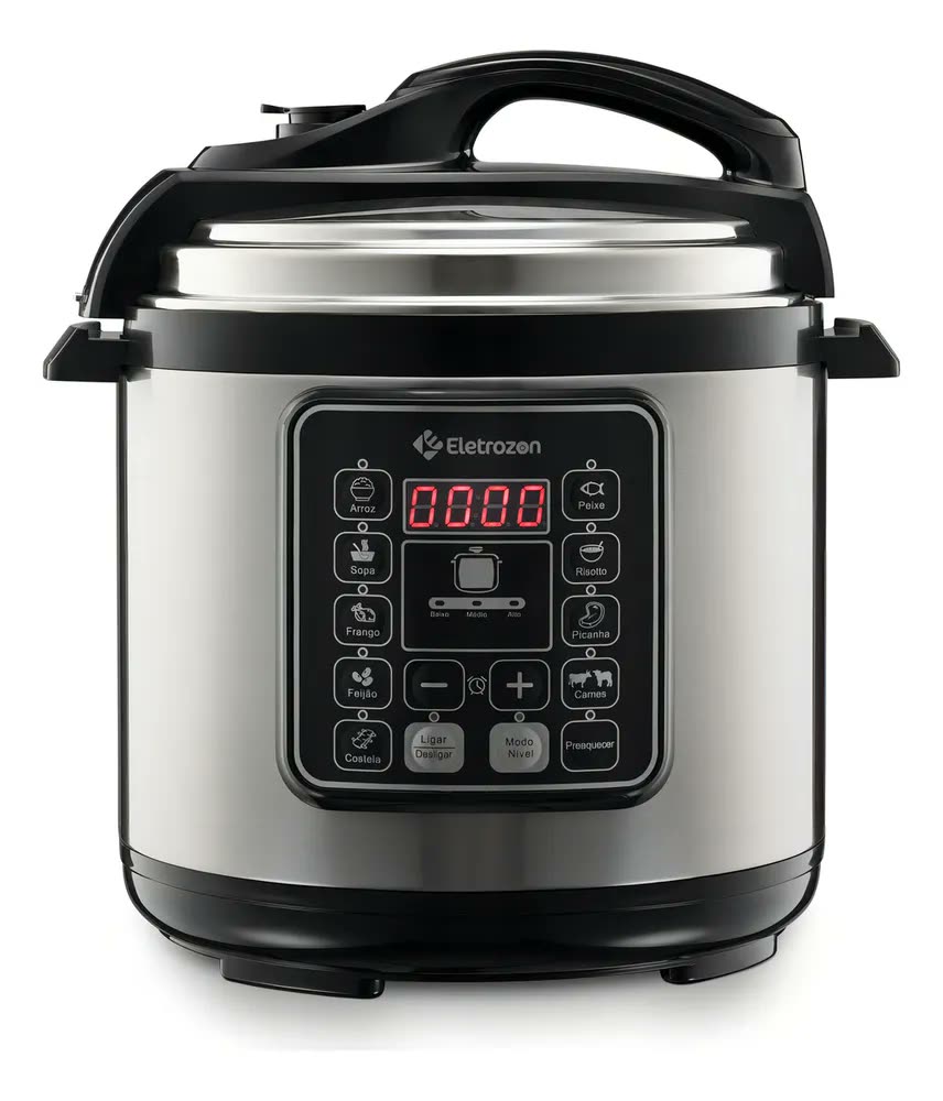 Panela de Pressão Elétrica Eletrozon 1100W de 6 Litros com Revestimento Antiaderente e Desligamento Automático Elt-808
