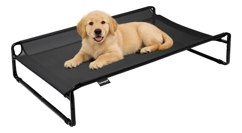 Cama Suspensa Grande Cachorros Looxopet Textilene Preto 90x65x21cm