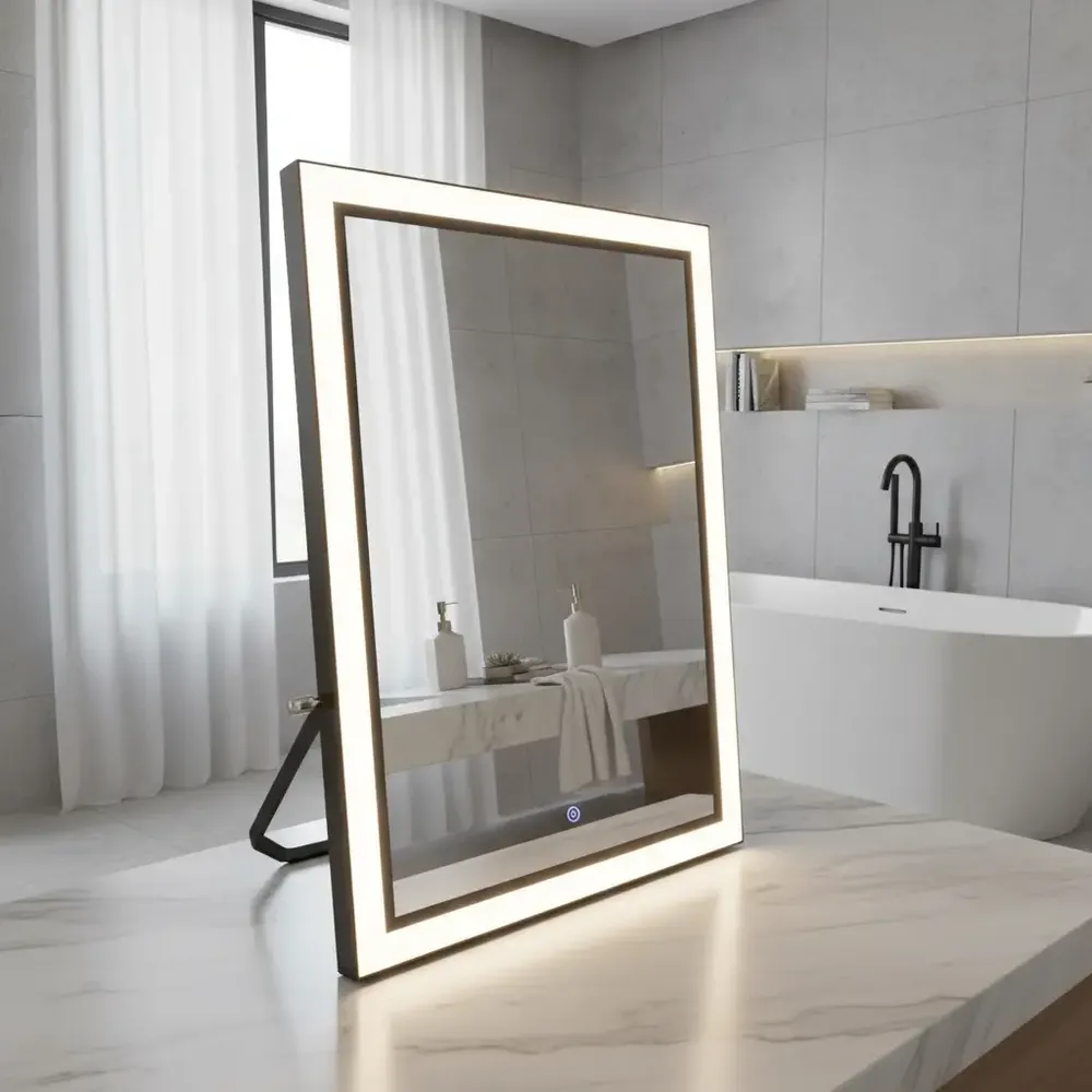 foto de Espelho De Maquiagem Portátil  Led Touch Com Suporte