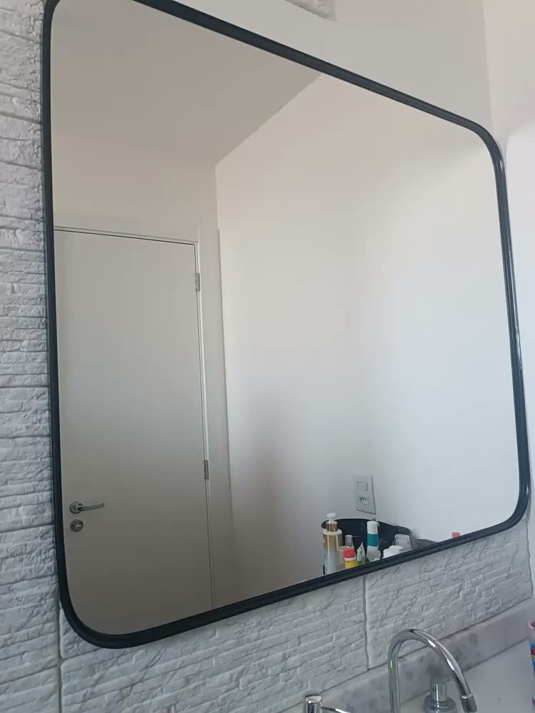 foto de Espelho Retangular Quadrado Com Moldura Metal 100x90 Largo Moldura Preto