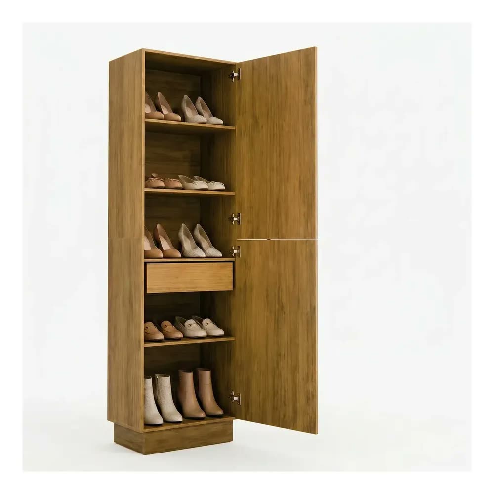 foto de Sapateira com Espelho 2 Portas Vertical para Quarto Casal Infantil Closet com Prateleiras Internas Design Funcional Cor Cinamomo Modelo Vistta