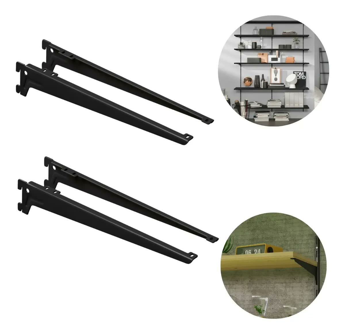 foto de Kit 4 Suportes Com Aba 40cm Trilho Cremalheira Prateleira