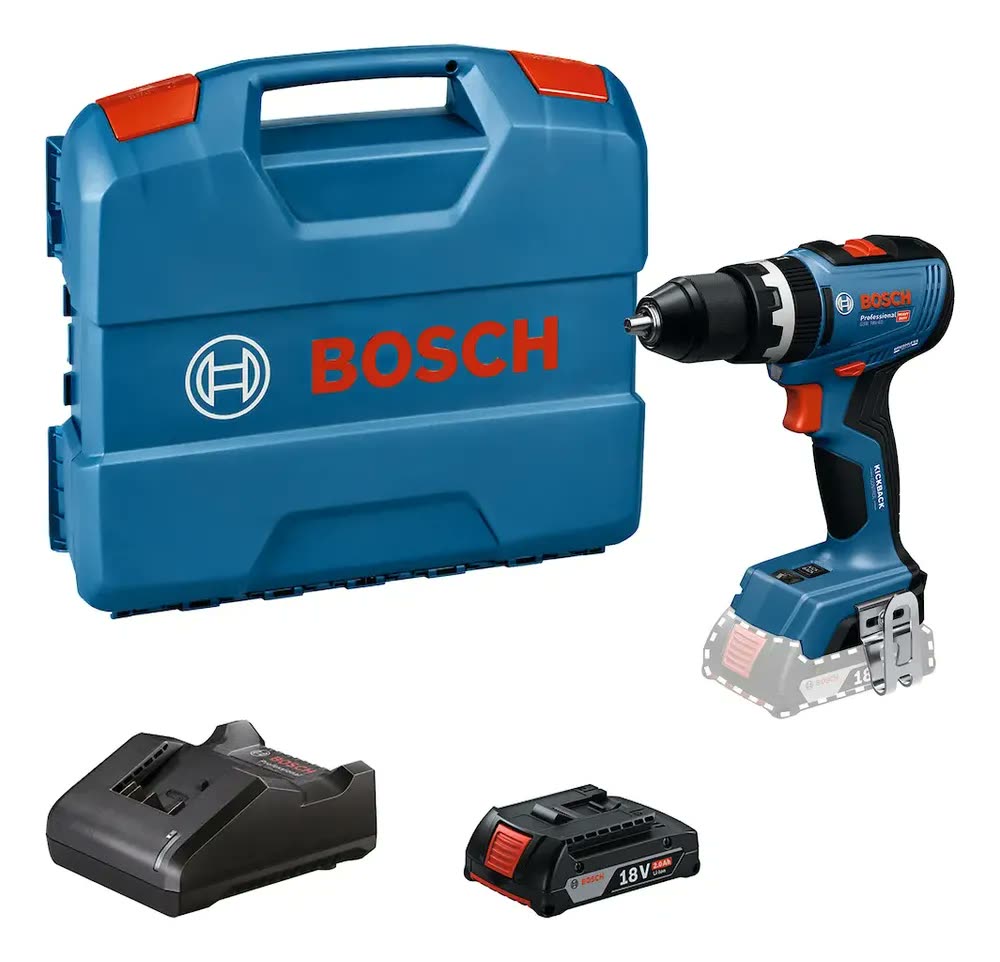 Parafusadeira Furadeira Bosch Gsb 18v-65 Com 1 Bateria Gba 18v 2.0 Ah, Carregador Gal 18v-40 E Maleta L-case