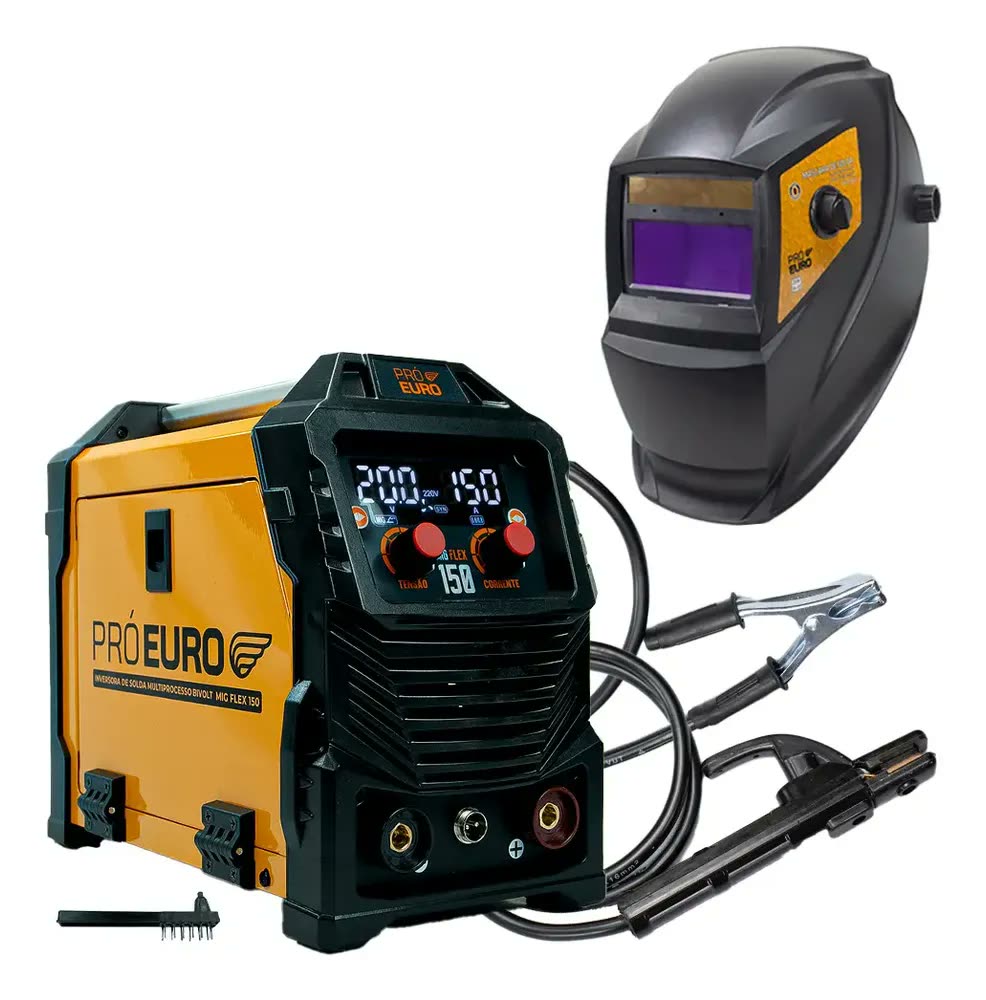 Máquina De Solda 150a Flex Mig Mma Tig Lift Bivolt + Máscara Profissional Pró Euro