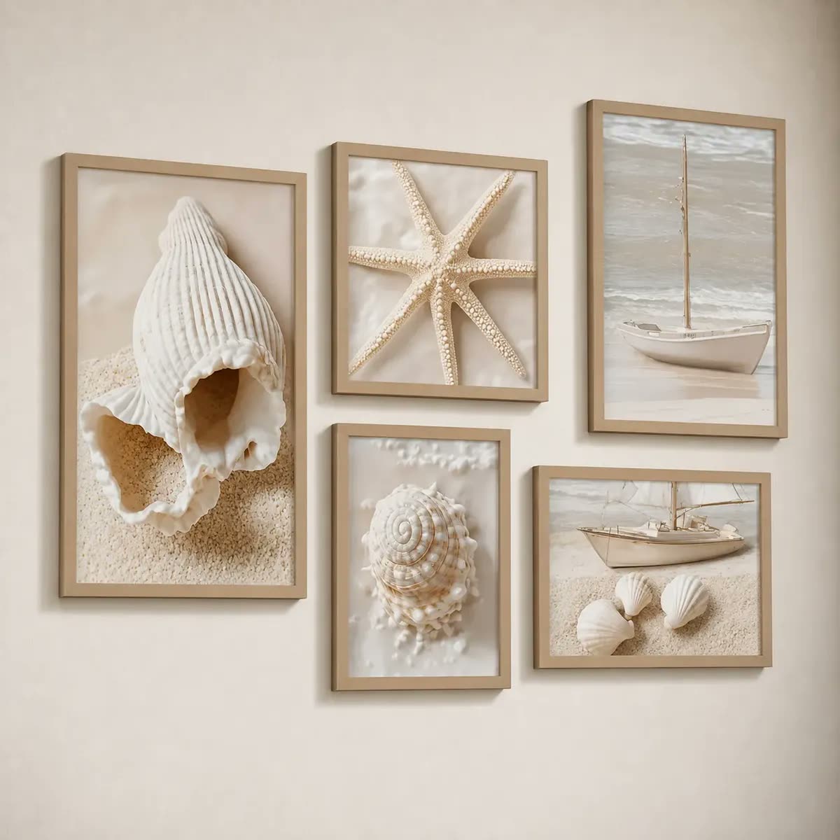 Kit 5 Quadros Decorativo Mdf Sala Grande Banheiro Praia Mar