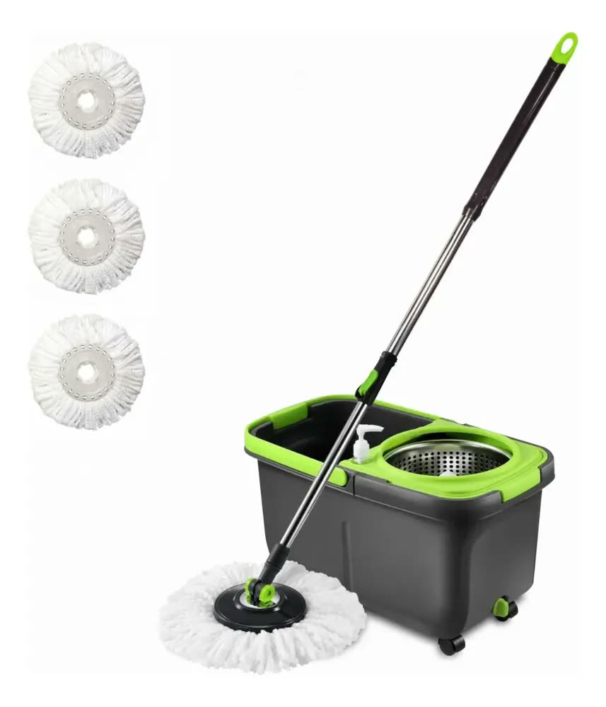 Mop Giratorio 16 Litros Com Cesto Em Inox Flytex -c/ 3 Refil Cor Preto