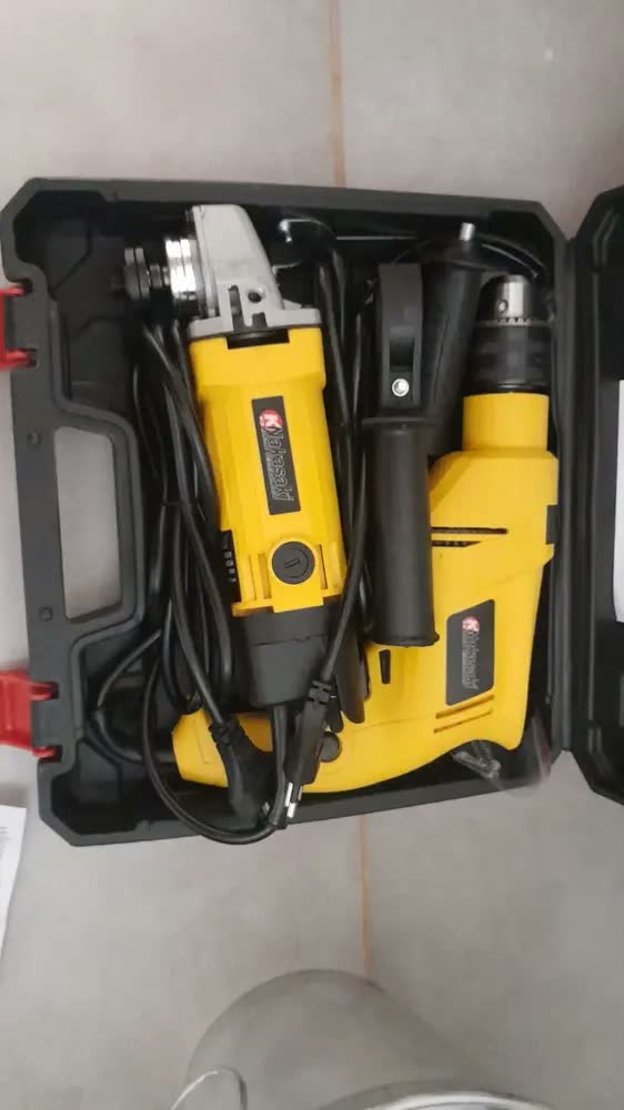 foto de Kit Furadeira Parafusadeira de Impacto 500W + Esmerilhadeira Lixadeira 850W 115mm ALLMIND Profissional Com Maleta e Acessórios
