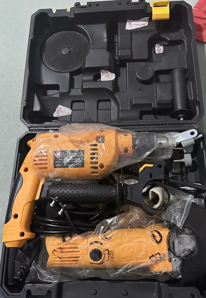 foto de Kit Furadeira Parafusadeira de Impacto 500W + Esmerilhadeira Lixadeira 850W 115mm ALLMIND Profissional Com Maleta e Acessórios