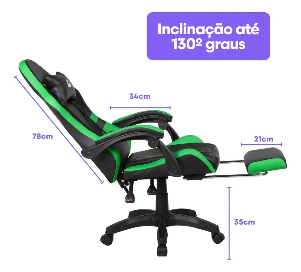 Cadeira De Escritorio Gamer Ergonômica Dunamis Verde Marqs Home Reclinável 180kg Resistente Giratória Confortavel Computador