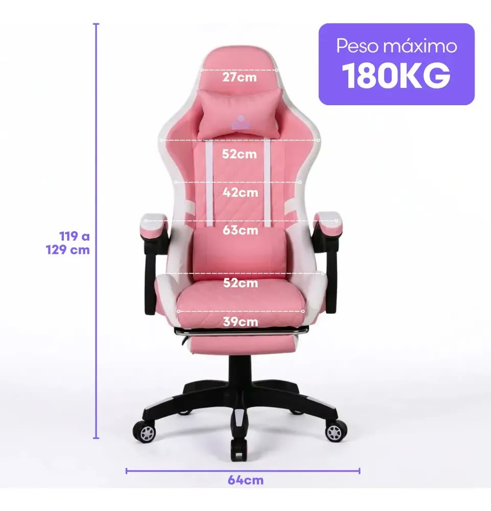 Cadeira De Escritorio Gamer Ergonômica Dunamis Rosa Marqs Home Reclinável 180kg Resistente Giratória Confortavel Computador