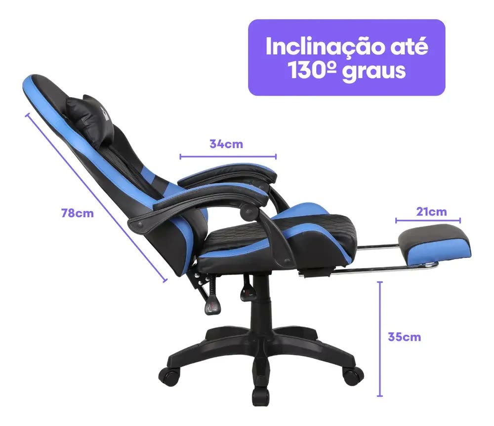 Cadeira De Escritorio Gamer Ergonômica Dunamis Azul Marqs Home Reclinável 180kg Resistente Giratória Confortavel Computador