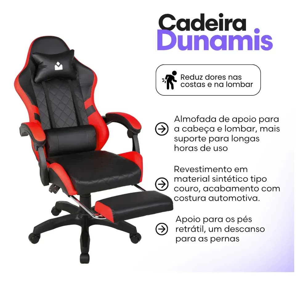 Cadeira De Escritorio Gamer Ergonômica Dunamis Vermelho Marqs Home Reclinável 180kg Resistente Giratória Confortavel Computador
