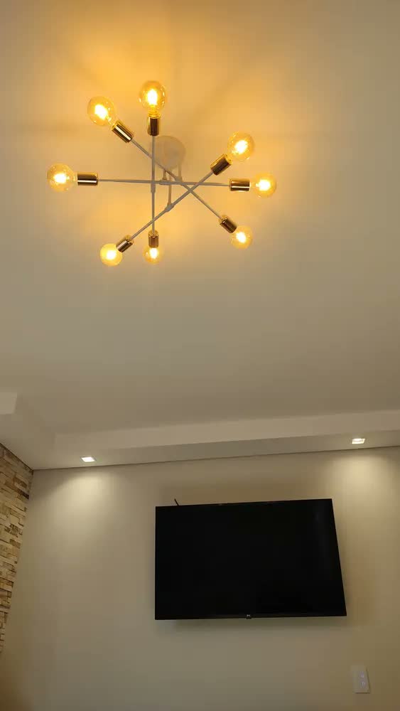 foto de Luminária Lustre Teto Moderno Pendente Para Sala 8 Lâmpadas