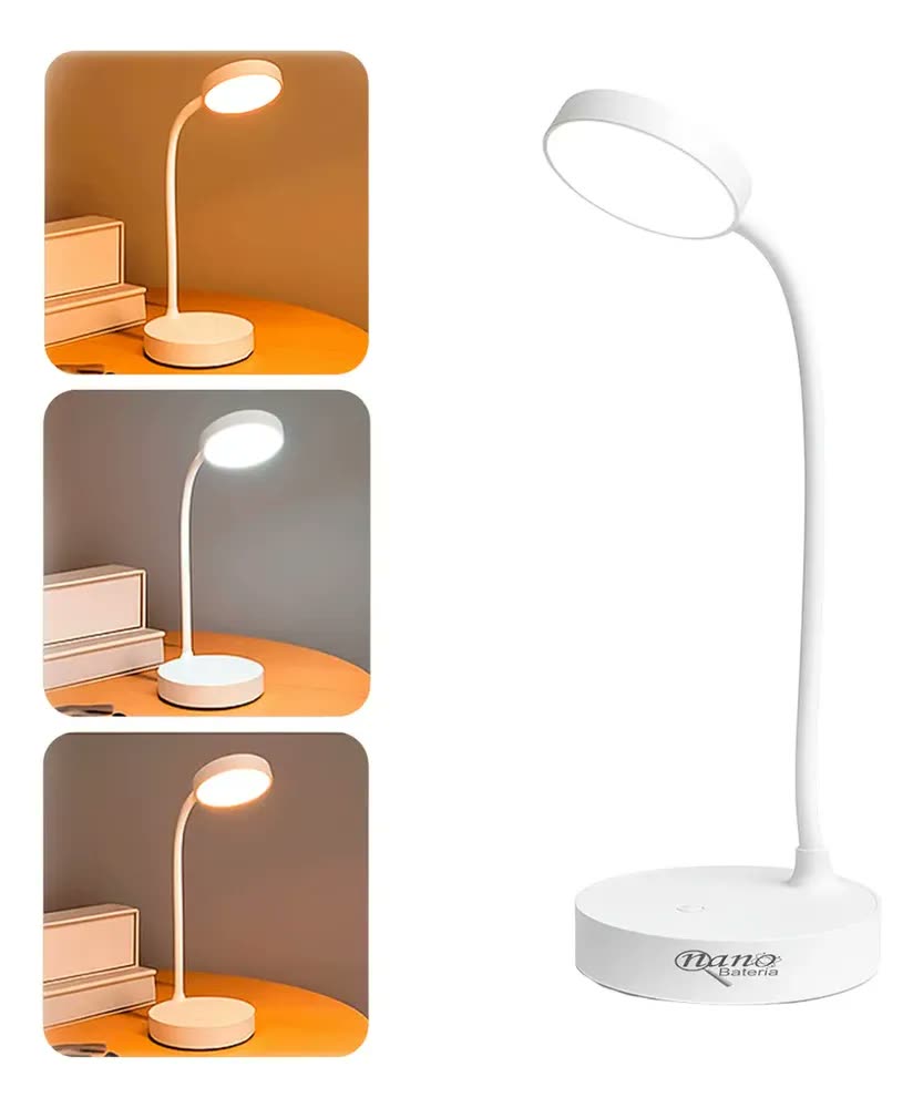 Luminária De Mesa Touch 20 Leds Flexível Estudo Leitura Compacta Escritorio Abajur Escritório Branco Nano Bateria