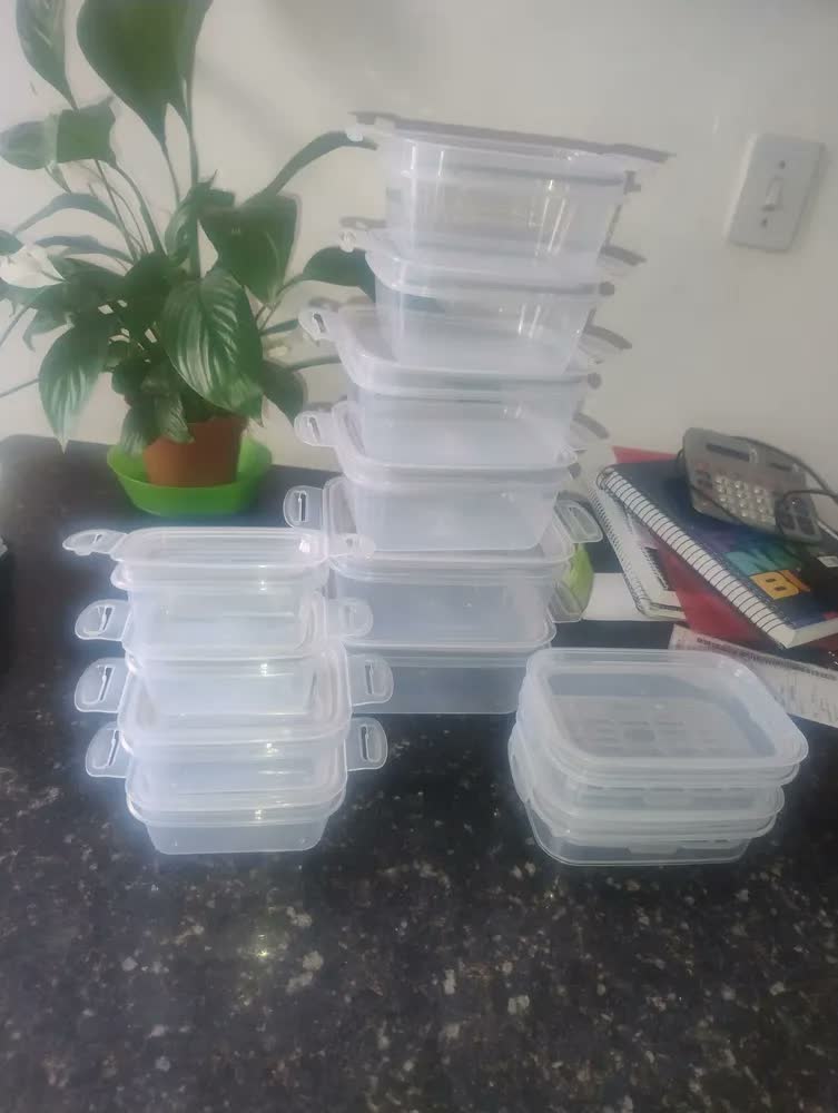 foto de Kit 12 Potes Herméticos Com Travas Plástico Cinza Plasútil