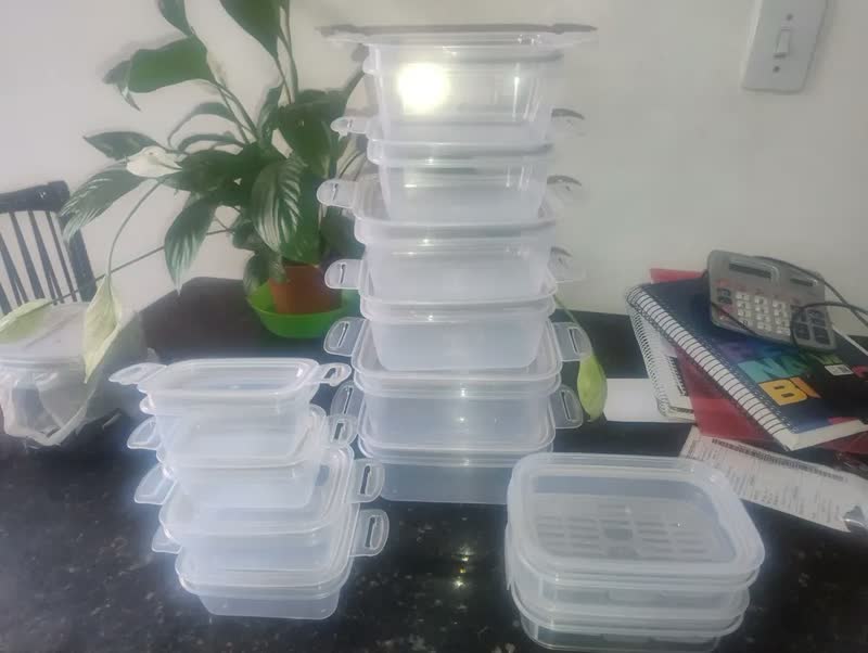 foto de Kit 12 Potes Herméticos Com Travas Plástico Cinza Plasútil