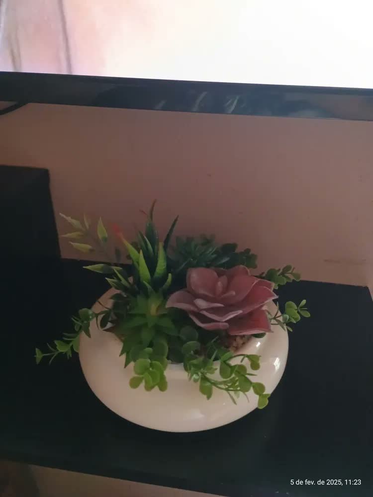 foto de Arranjo de Suculenta Artificial em Vaso Ikebana Preto Fosco para Mesa e Sala