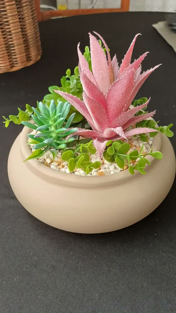 foto de Arranjo de Suculenta Artificial em Vaso Ikebana Preto Fosco para Mesa e Sala