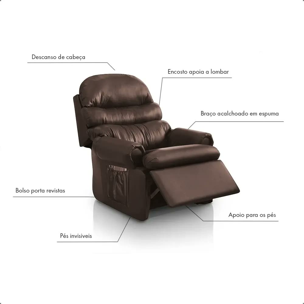 Poltrona Do Papai Sofisticada Confortável Reclinável Cor Marrom-escuro Material Do Estofamento Corino Top Sofas