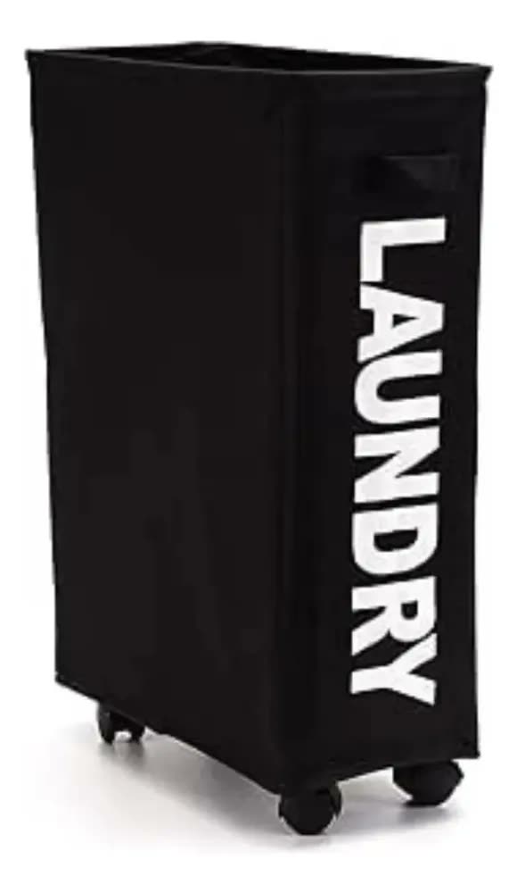 foto de Cesto de Roupa Suja com Rodinhas Dobrável Easy Decor Preto 44L