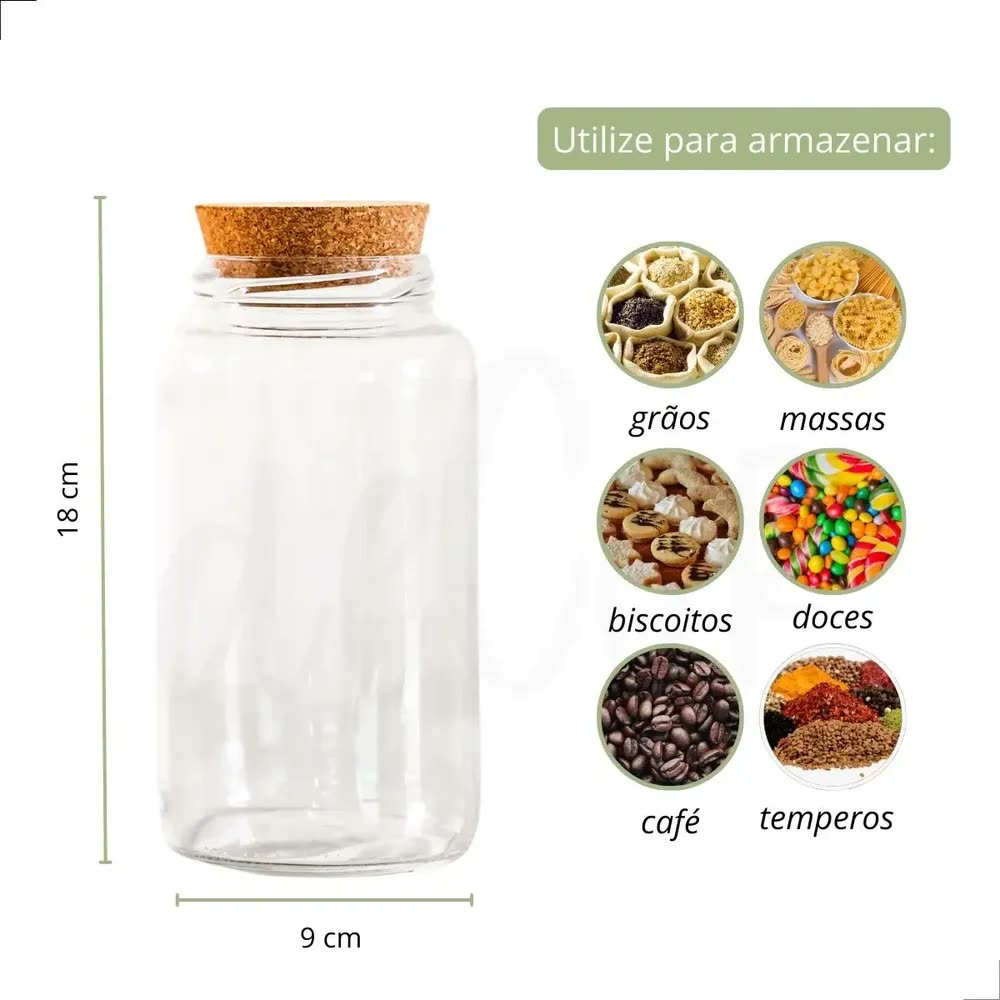 Kit 3 Potes De Vidro 810ml - Tampa De Rolha Cantinho Do Café Cor Café Açúcar Leite Em Pó