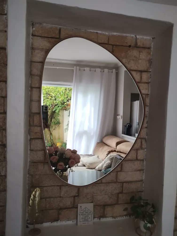 foto de Espelho Orgânico Com Borda Decorativo Moldura Em Madeira G Moldura Sumauma G