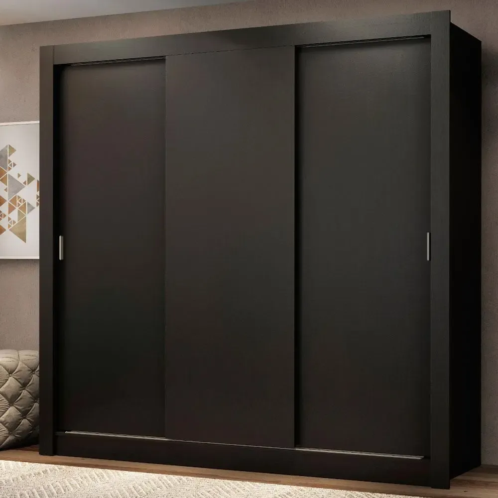 Guarda Roupa Casal Madesa Mônaco 3 Portas De Correr Cor Preto