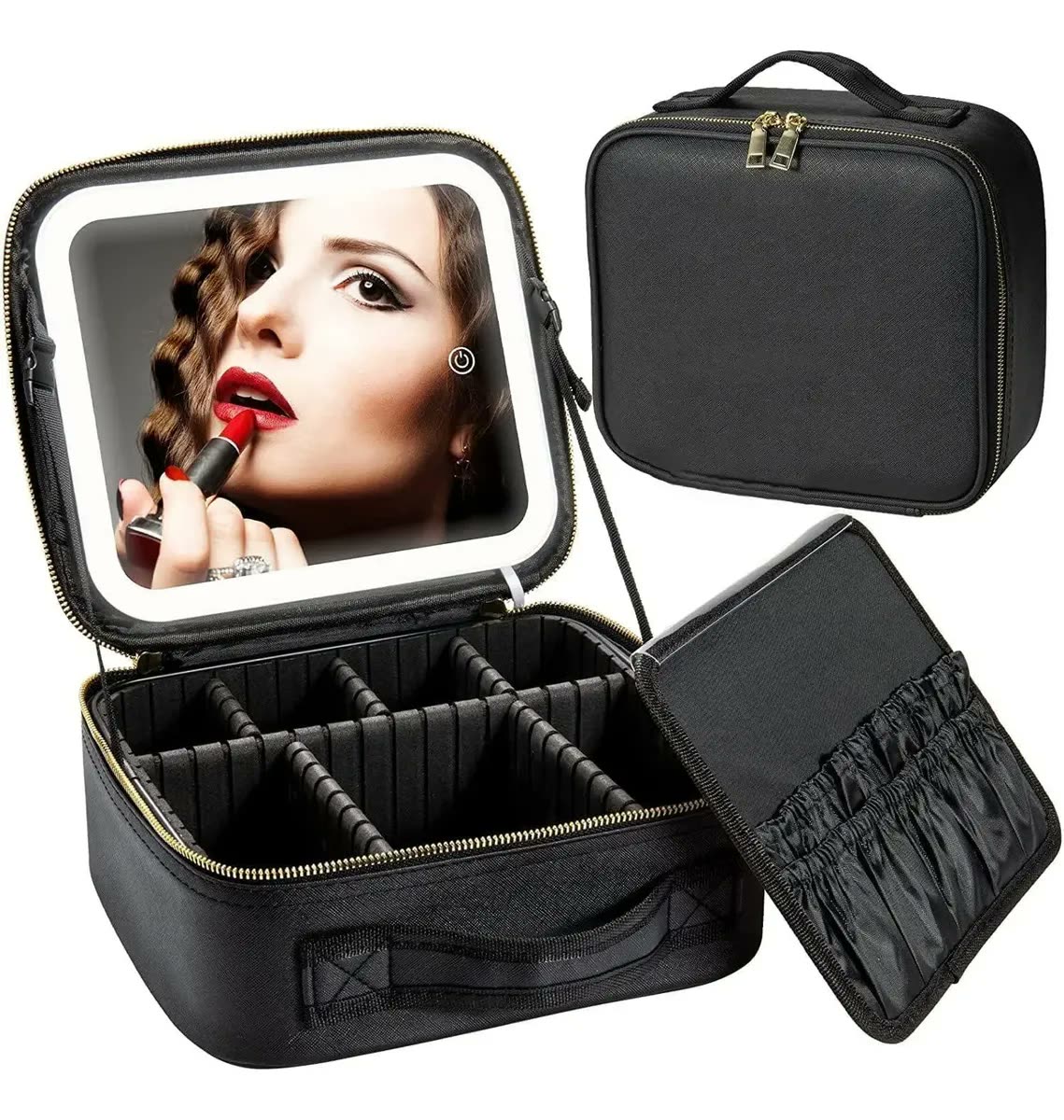 Bolsa Cosméticos Portátil Viagem Espelho Led Luxuoso Maleta