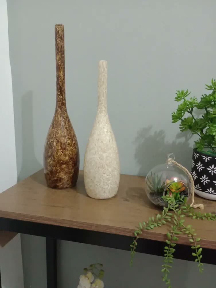 foto de Dupla Garrafa Tulipa Decoração Cerâmica Marmorizada Petra