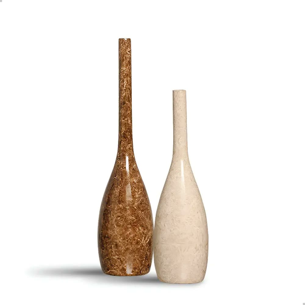 Dupla Garrafa Tulipa Decoração Cerâmica Marmorizada Petra