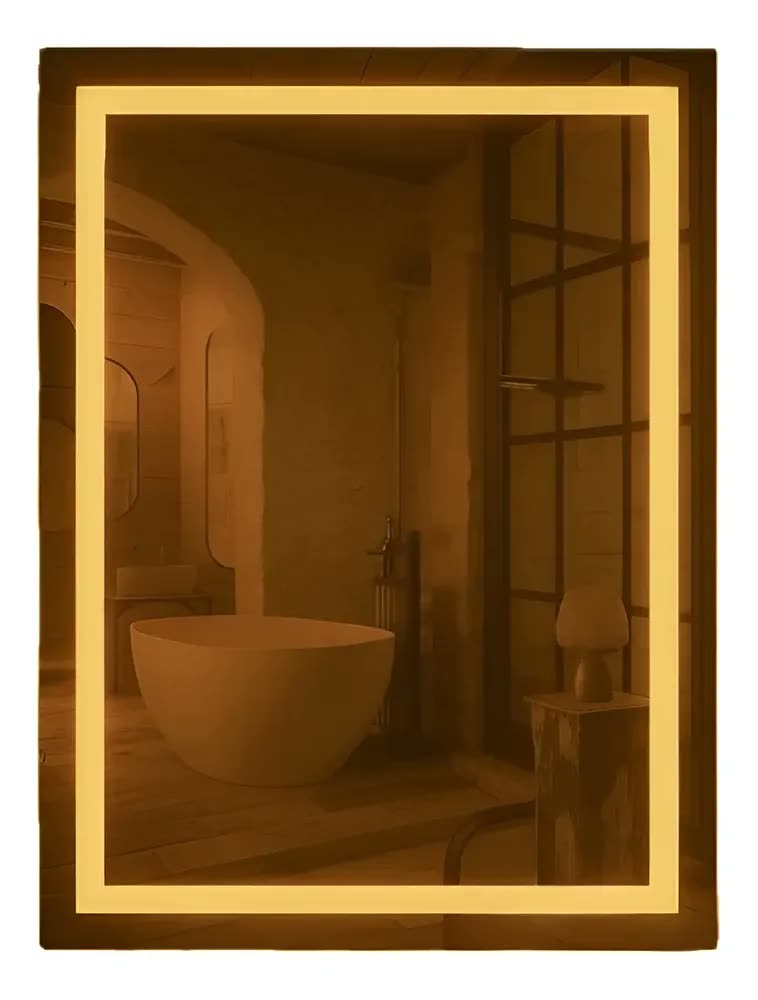 Espelho Lapidado Com Led Jateado - Retangular 70x50 Cm Moldura Quente