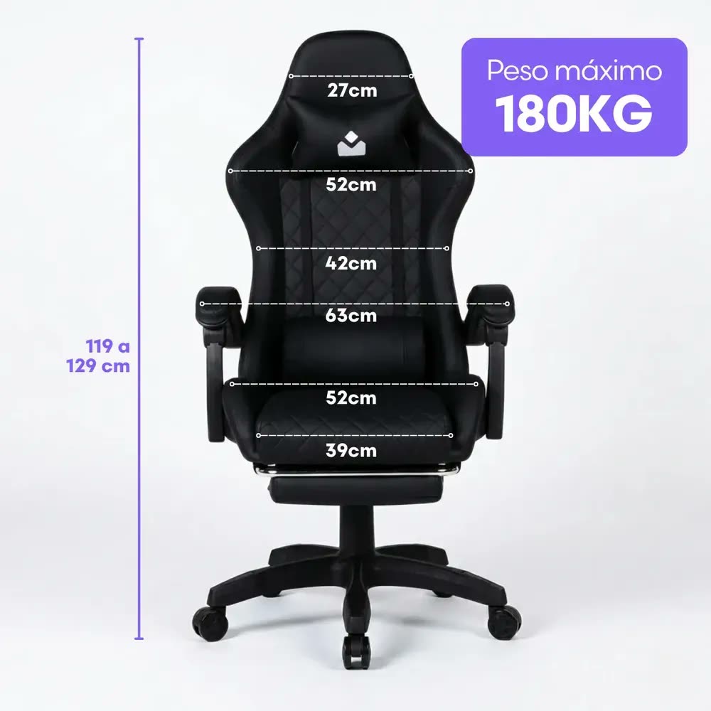 Cadeira De Escritorio Gamer Ergonômica Dunamis Preta Marqs Home Reclinável 180kg Resistente Giratória Confortavel Computador