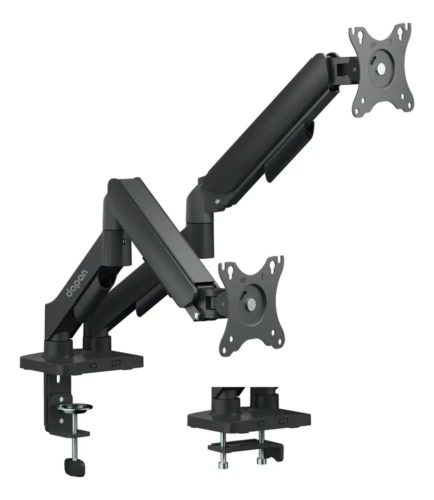 Suporte Duplo Dapon Articulado Com Mola Mecânica Ajustável Vesa 17 A 32 Cor Preto