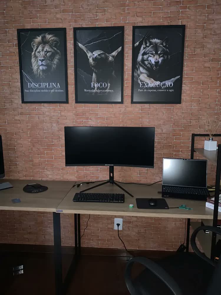 foto de Quadros Decorativos Disciplina Foco Execução Animais Sucesso Motivaçao Marmore, Sala Quarto Escritório, Moldura Preta, Etacart, Grande