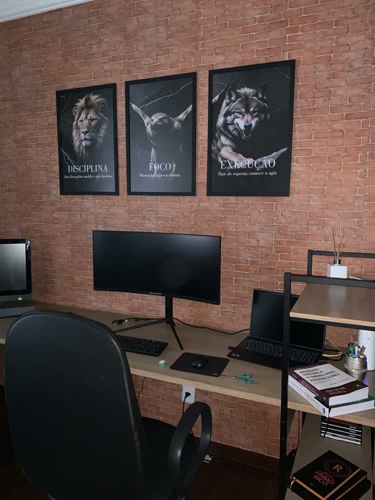 foto de Quadros Decorativos Disciplina Foco Execução Animais Sucesso Motivaçao Marmore, Sala Quarto Escritório, Moldura Preta, Etacart, Grande