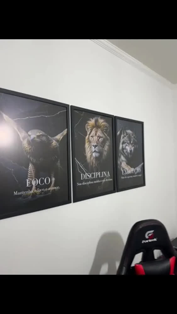 foto de Quadros Decorativos Disciplina Foco Execução Animais Sucesso Motivaçao Marmore, Sala Quarto Escritório, Moldura Preta, Etacart, Grande