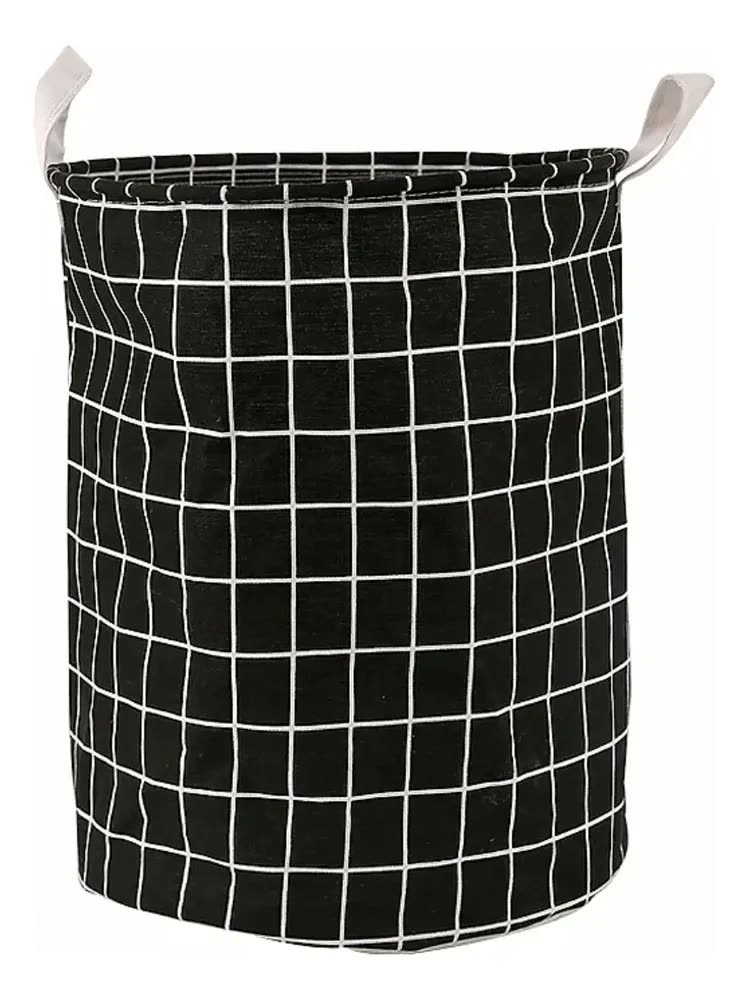 Cesto Roupa Suja Saco Organizador Treco Banheiro Impermeáve Cor Preto Xadrex