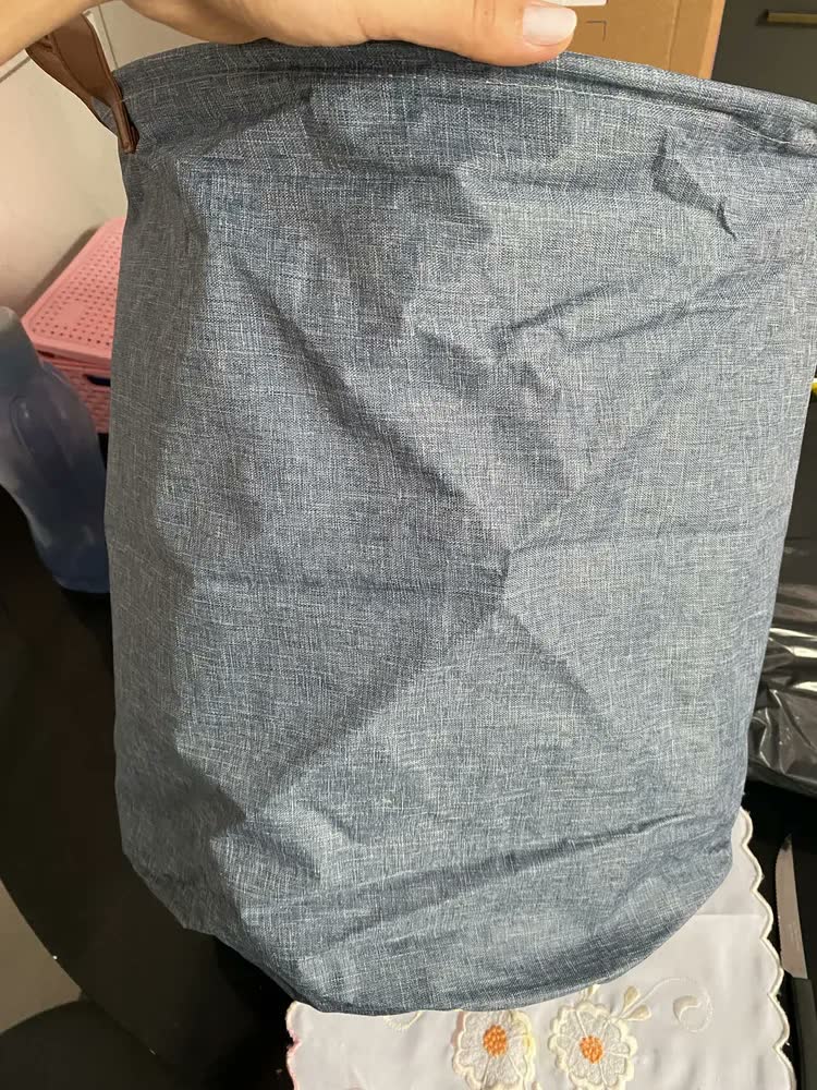 foto de Cesto Organizador Dekor De Tecido Tipo Linho Dobrável Redondo Bege Brinquedos Roupas Sujas