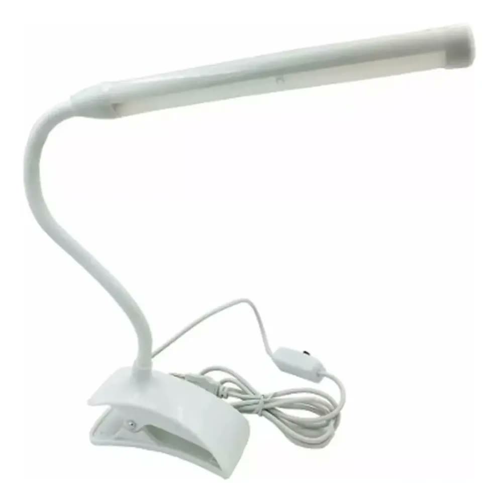 Luminária Flexível Led Mesa Com Clip Branco 40cm C/ Prendedor P/ Manicure Leitura Cabo Usb