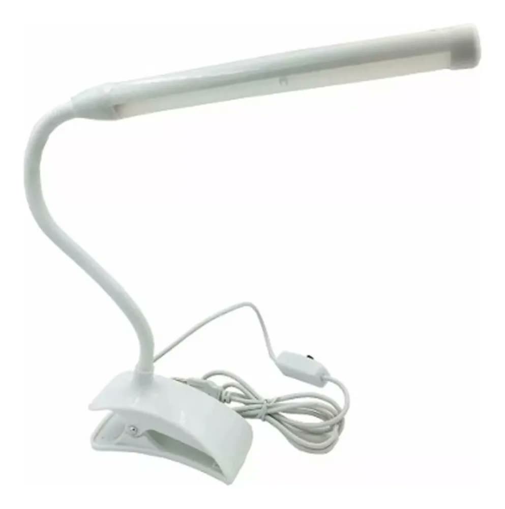 foto de Luminária Flexível Led Mesa Com Clip Branco 40cm C/ Prendedor P/ Manicure Leitura Cabo Usb